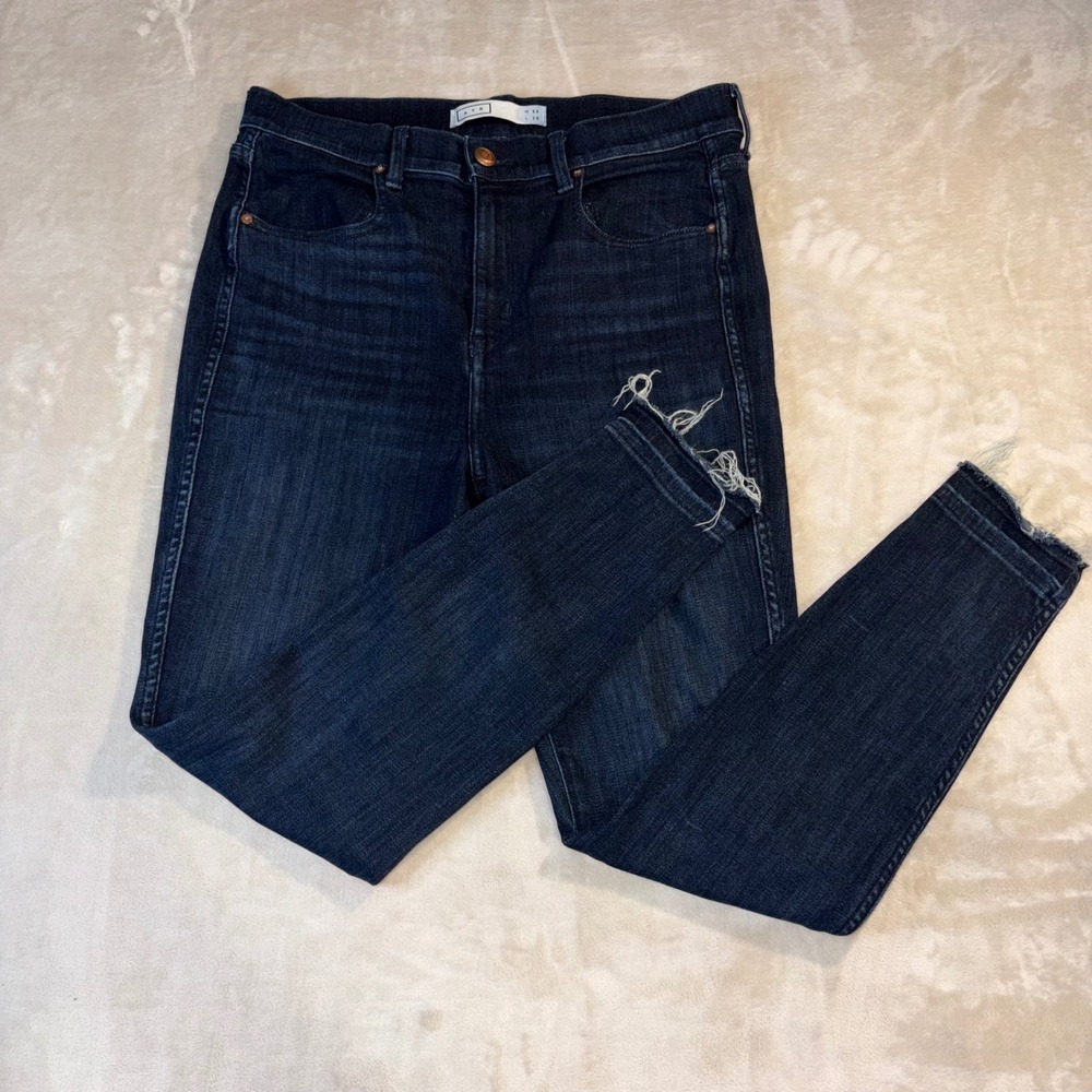 AYR Women Dark Indigo High Rise Skinny Jeans Raw Hem E1681 Size 33x28